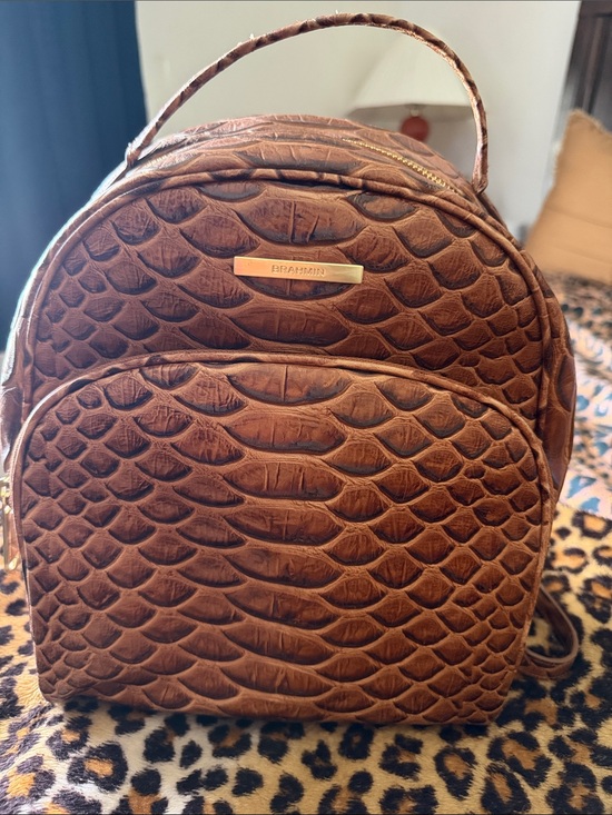 Brahmin Handbags - Brahmin Cognac Embossed Leather Mini Backpack